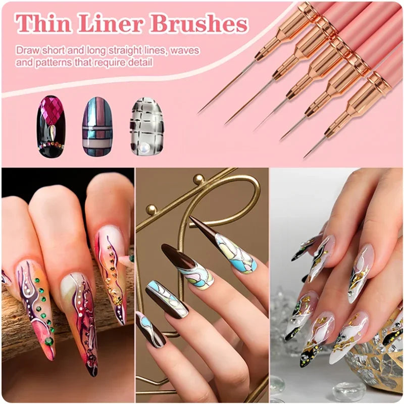 YIKOOLIN 5PCS Professional Nail Art Liner Brushes Set
