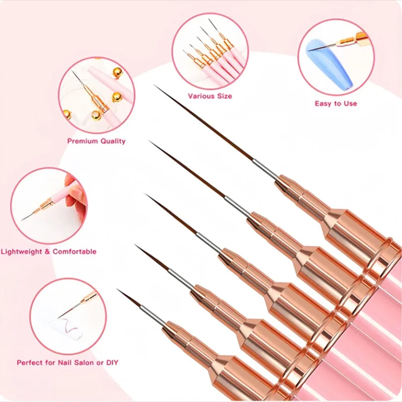 YIKOOLIN 5PCS Professional Nail Art Liner Brushes Set