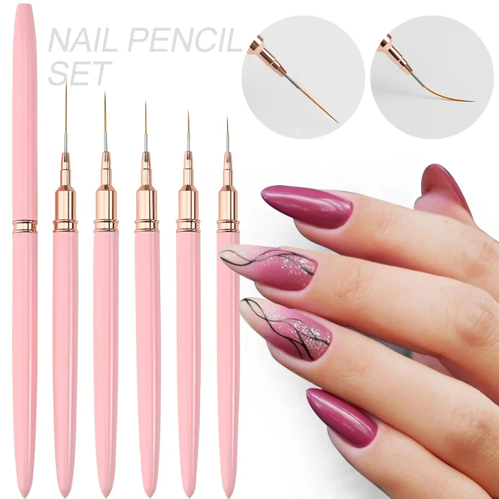 YIKOOLIN 5PCS Professional Nail Art Liner Brushes Set