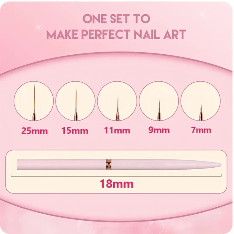 YIKOOLIN 5PCS Professional Nail Art Liner Brushes Set