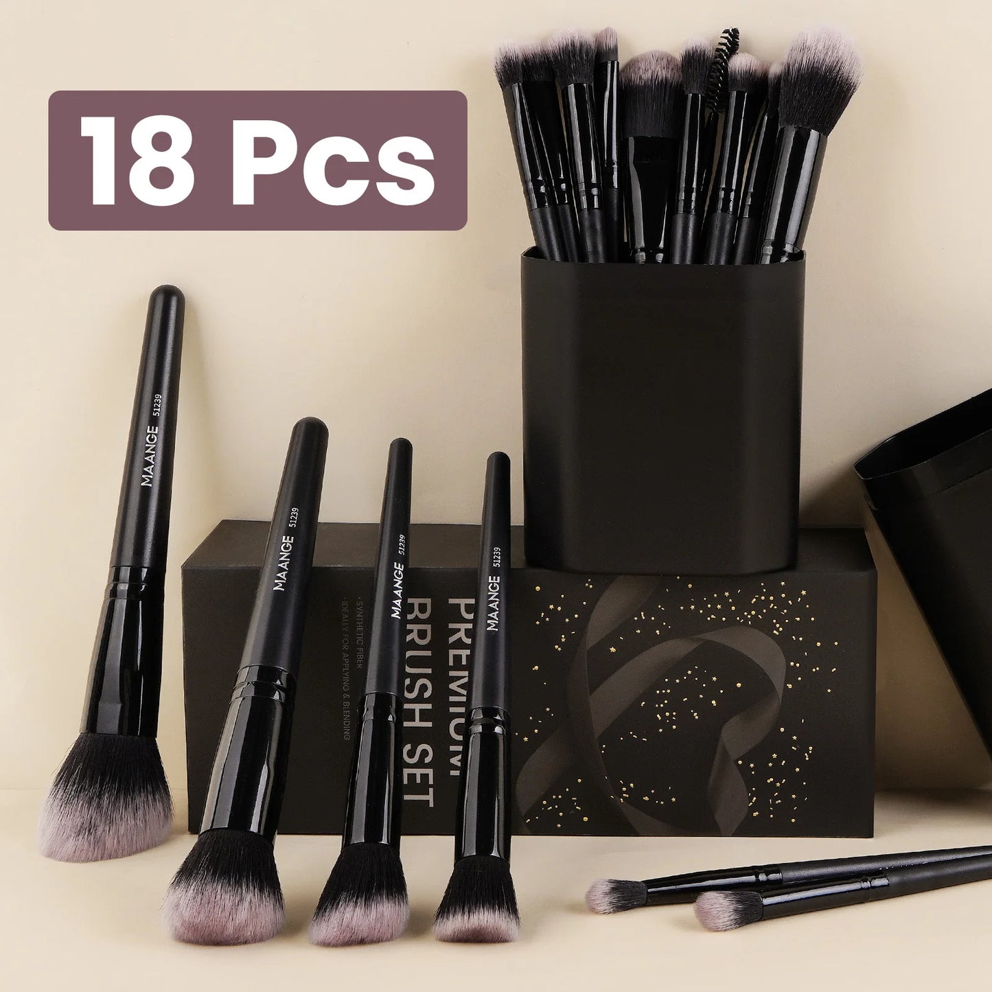 MAANGE 19pcs Makeup Tool Set 18pcs Makeup Brushes + Storage Bottle