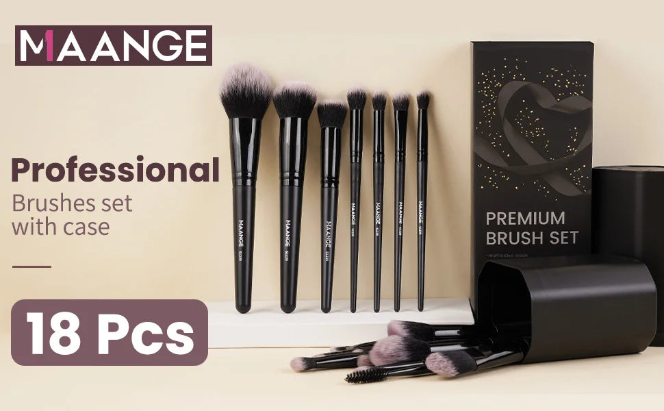 MAANGE 19pcs Makeup Tool Set 18pcs Makeup Brushes + Storage Bottle